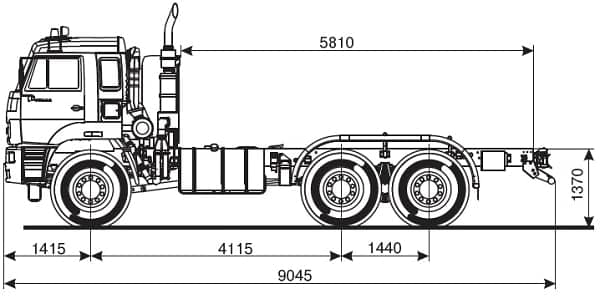 Шасси КАМАЗ 65224-3971-53 габариты, чертеж